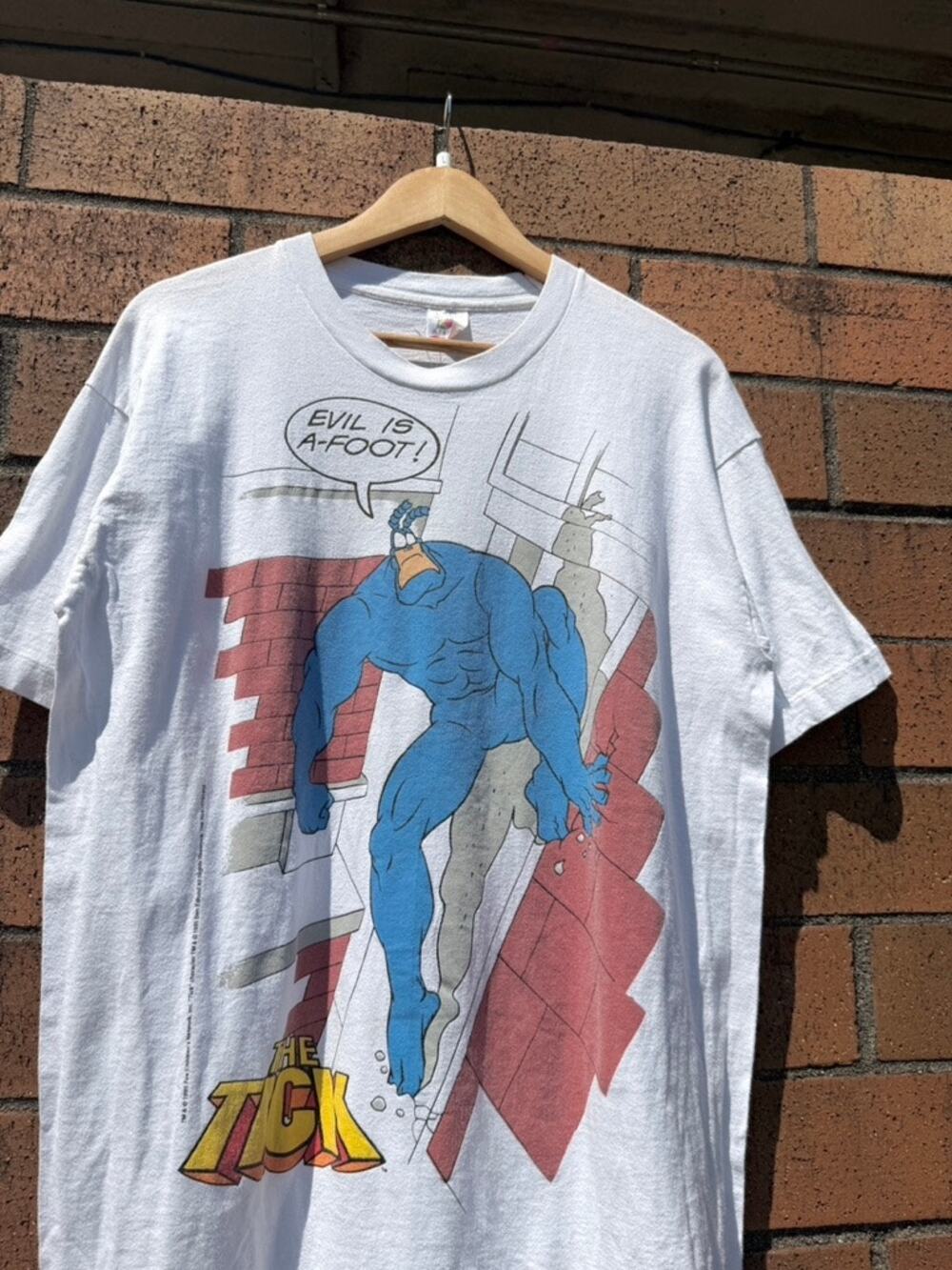 1995 The Tick Evil is a Foot 90s Vintage Fox Superhero TV Show Tee Shirt Marvel